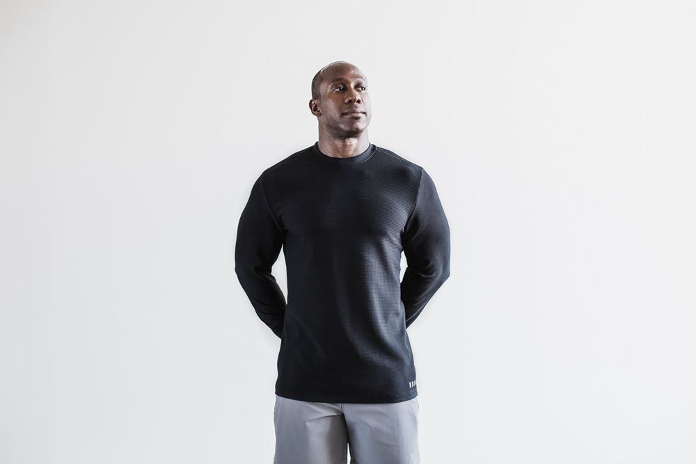 NOBULL Men's Waffle Long Sleeve - Black - Ireland (9507MCEZI)